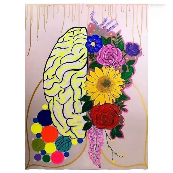 Brain Ship Flow Flower Golden‎ Drip Painting 30x40 - Picture 1 of 7